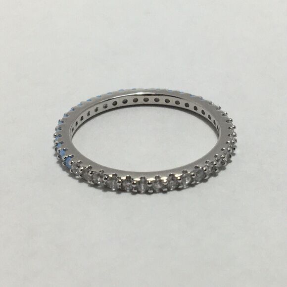 Sterling Silver Eternity Ring Size 7 Light Blue Lab Created Simulated Opal CZ - Picture 10 of 16